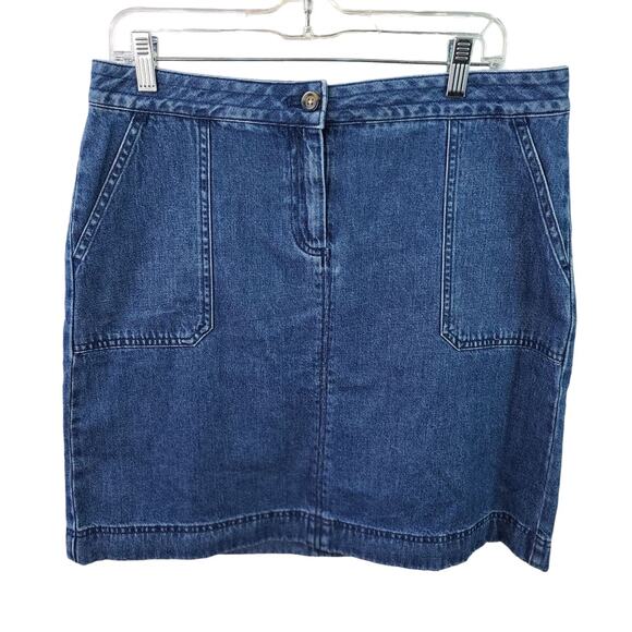 Boden Blue Denim Mini Jeans Skirt Slant Pockets 8 - Picture 1 of 3